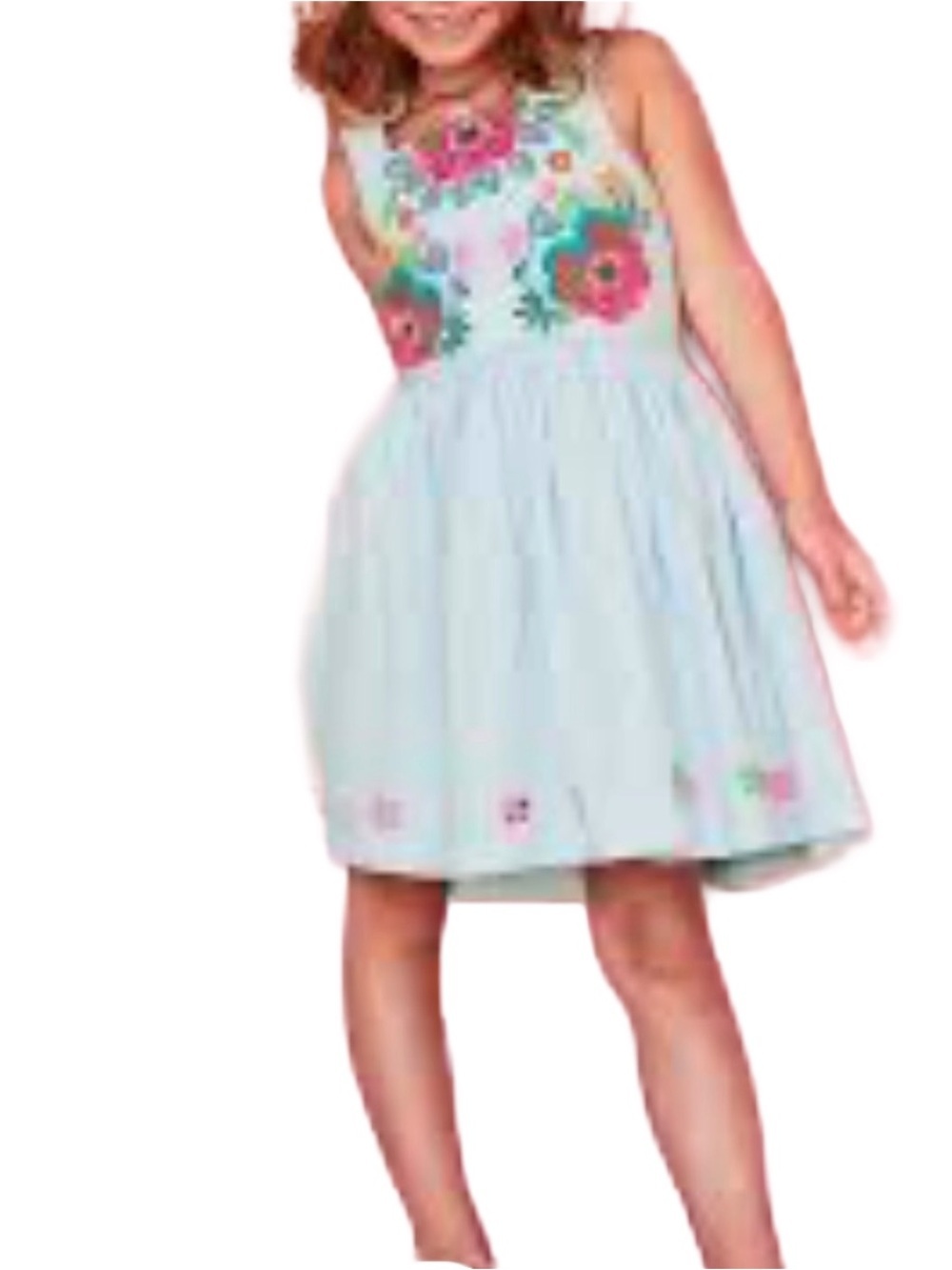 Mini Boden Blue Embroidered Pinafore Dress Fit & Flare Sz 6-7 Yrs EUC - Picture 3 of 13